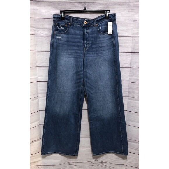 OfLuck Original Jeans Distressed Med Wash Wide Legs 100% Cotton Sz 16 NWT - Picture 1 of 7